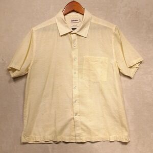 Fabindia Mens Short Sleeve Bush Button Shirt Sz.40/Yellow/Geometric Print/Cotton